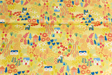 Baumwollwebware, Quilting Stoff mit Häusern und Katzen von Makower UK, 0,5 m